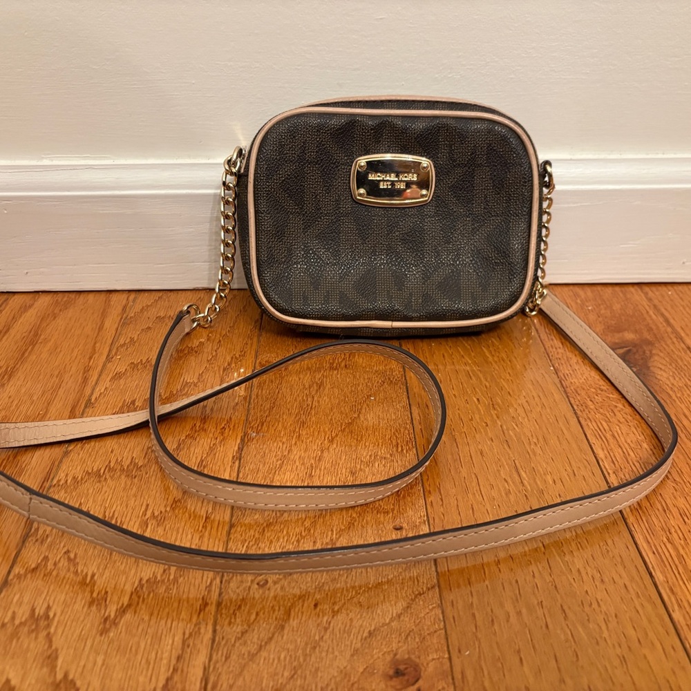Michael Kors Dark Gray and Tan Crossbody Bag